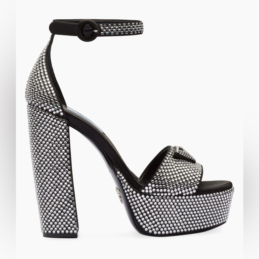 Prada Black and Silver Heels with Block Heel - Picture 2 of 6